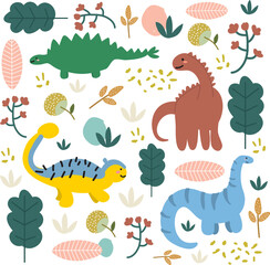 pattern design fabric collection of dino in forest