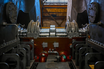 Part of shaft of powerful steam turbine on production line