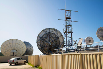 Telecommunications Satellite Dishes for Media Networks - obrazy, fototapety, plakaty