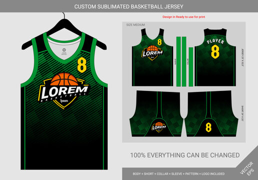 Black And Green Pattern Basketball Jersey Template
