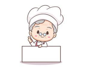 Cute grandmother chef cartoon. Grandma cooking logo vector art. People Food Icon Concept. restaurant and homemade culinary logo