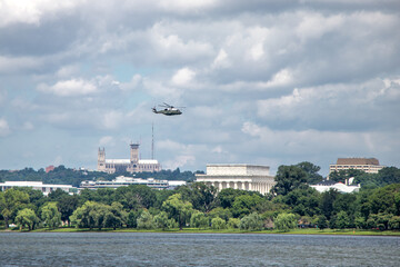 Helicopter flying by the  Lincoln Memorial - Washington, DC