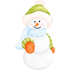 Cute Watercolor Christmas Snowman,  Digital paint watercolor illustration