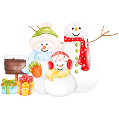 Cute Watercolor Christmas Snowman,  Digital paint watercolor illustration