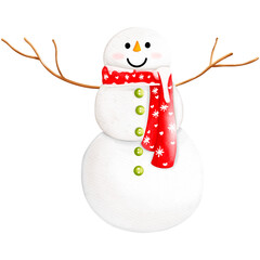 Cute Watercolor Christmas Snowman,  Digital paint watercolor illustration