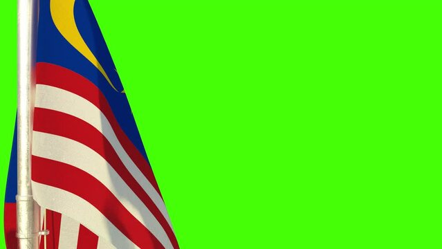 hanging Malaysia flag waving on green screen, isolated