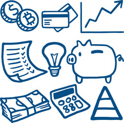 Finance and Economy Doodle Icons Sketch Hand Drawn Drawing Design Line Art