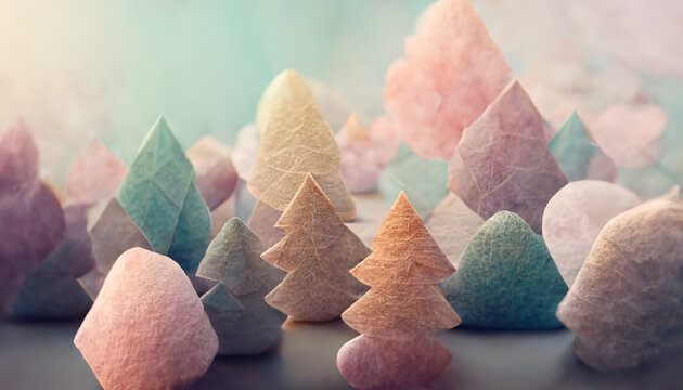 A background texture of soft colored geometric tree shapes