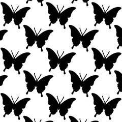 Butterflies pattern, vector illustration. Black butterflies 