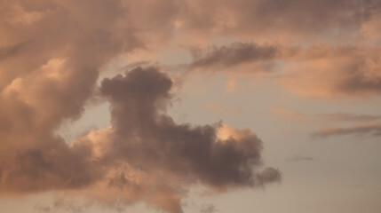 Puff Clouds in the Sky during sunset. Zoom in. Cloudscape Background. British Columbia, Canada.