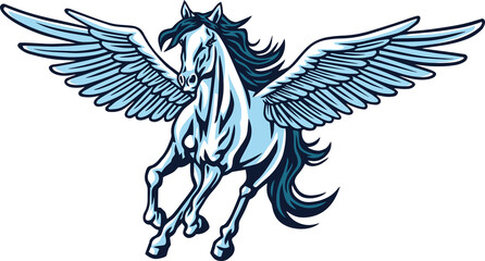 Obraz premium Pegasus Flying Horse. Majestic Pegasus Cartoon Logo Mascot Design Illustration
