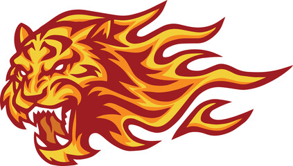 Tiger Roaring Head Fire Burning Flame Logo Mascot Design