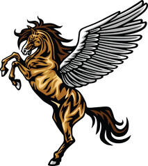 Pegasus Flying Horse Rearing. Majestic Pegasus Cartoon Logo Mascot Design Illustration