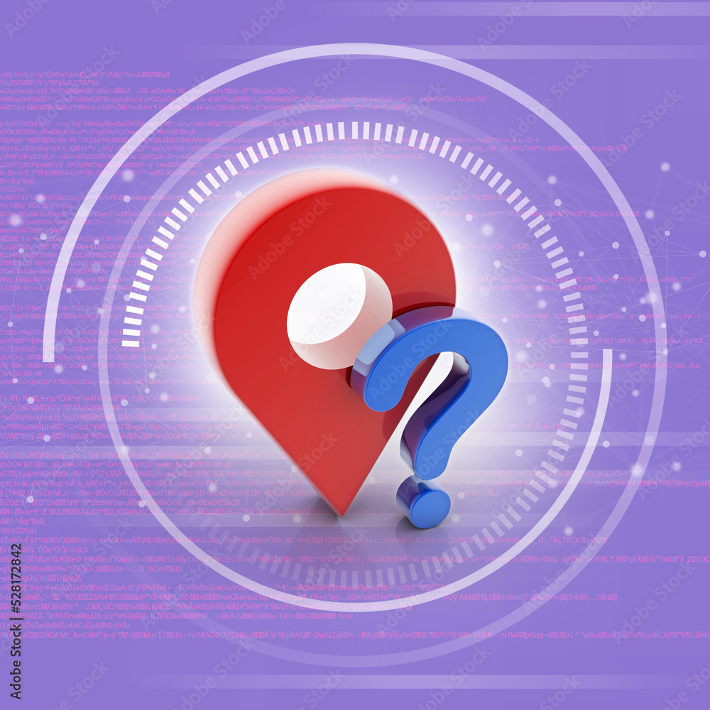 Poster 3d rendering Red map pointer with question mark