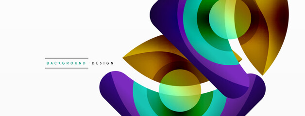 Abstract background with color geometric shapes. Beautiful minimal backdrop with round shapes circles and lines. Geometrical design. Vector illustration