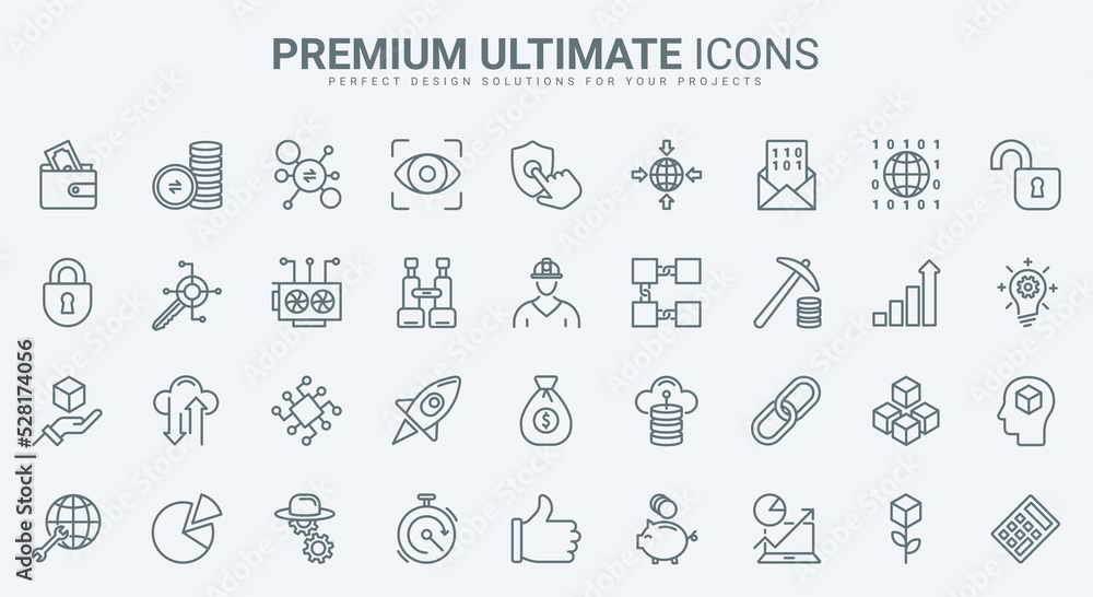 Aufkleber blockchain, bitcoin thin line icons set vector illustration. outline crypto money in digital wallet 