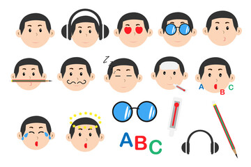 Happy kids cartoon collection. Multicultural emotional and personality children in different positions isolated on white background 
