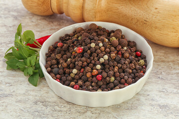 Peppercorn mix heap in the bowl