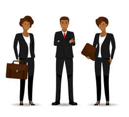 Cartoon young business people standing design, Cartoon people American or African, Vector illustration.