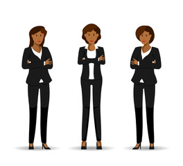 Cartoon young business woman standing design, Cartoon people American or African, Vector illustration.