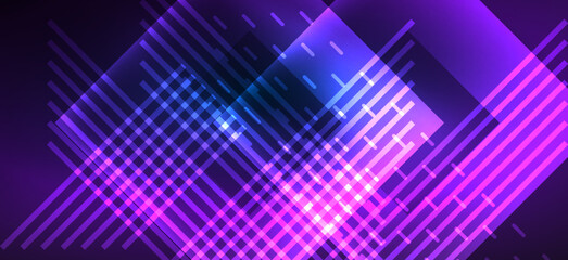 Background wallpaper neon glowing lines and geometric shapes. Dark wallpaper for concept of AI technology, blockchain, communication, 5G, science, business and technology