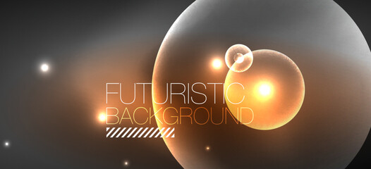 Shiny neon geometric abstract background. Glowing lights on round shapes, triangles and circles. Wallpaper for concept of AI technology, blockchain, communication, 5G, science, business