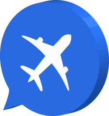 3d style airplane icon in blue chat bubble