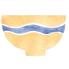 Outdoor-Kissen ancient brown and blue bowl sign watercolor illustration for decoration on historical and pottery. © beelaa