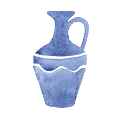 ancient jar or amphora sign watercolor illustration for decoration on historical and pottery.