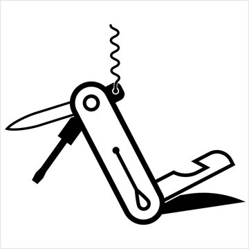 black and white multi-tool with corkscrew clip art preview