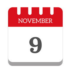 November 9 calendar flat icon
