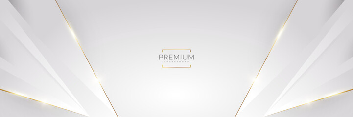 Luxury White and Gold Background with Golden Lines and Paper Cut Style. Premium Gray and Gold Background for Award, Nomination, Ceremony, Formal Invitation or Certificate Design - obrazy, fototapety, plakaty