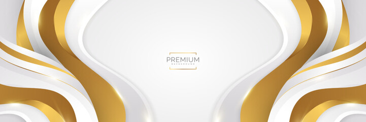 Luxury White and Gold Background with Golden Lines and Paper Cut Style. Premium Gray and Gold Background for Award, Nomination, Ceremony, Formal Invitation or Certificate Design