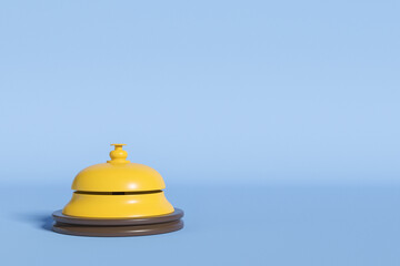 Reception bell on blue background. Copy space