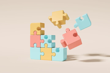 Colorful puzzles joining together, connection concept