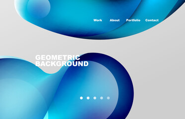 Landing page abstract liquid background. Flowing shapes, round design and circle. Web page for website or mobile app wallpaper