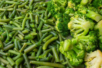 sliced Cauliflower and asparagus close-up, selective focus