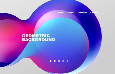 Landing page abstract liquid background. Flowing shapes, round design and circle. Web page for website or mobile app wallpaper