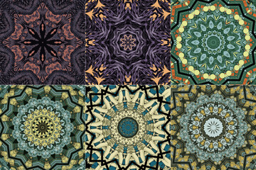Set of kaleidoscopic floral seamless generated texture
