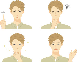 男性　指差し　表情　上半身　セット