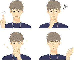 男性　指差し　表情　上半身　セット