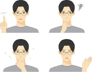 男性　指差し　表情　上半身　セット