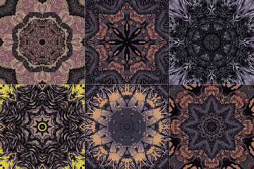 Fototapeta na wymiar Set of kaleidoscopic floral seamless generated texture