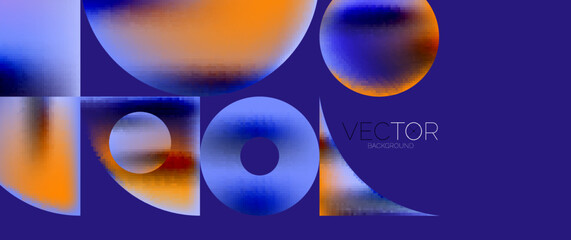 Geometric abstract panorama wallpaper background. Round shapes and circles, metallic color geometric shapes composition