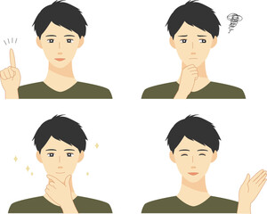男性　指差し　表情　上半身　セット