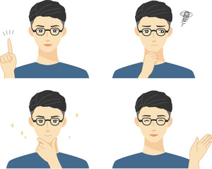 男性　指差し　表情　上半身　セット