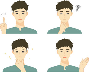 男性　指差し　表情　上半身　セット
