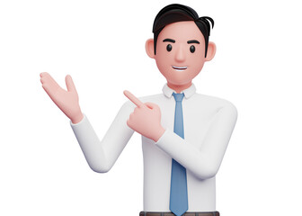 businessman in white shirt Pointing and recommending pose, 3d illustration of businessman white shirt pointing side up