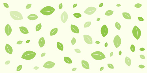 Pattern of Leaves of Different Sizes and Orientation, Colored in Shades of Green - Background, Seasonal Wallpaper for Spring, Summer, Early Autumn - Vector Illustration