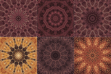 Set of abstract intricate symmetrical floral ornament fantastic fractal mandala psychedelic